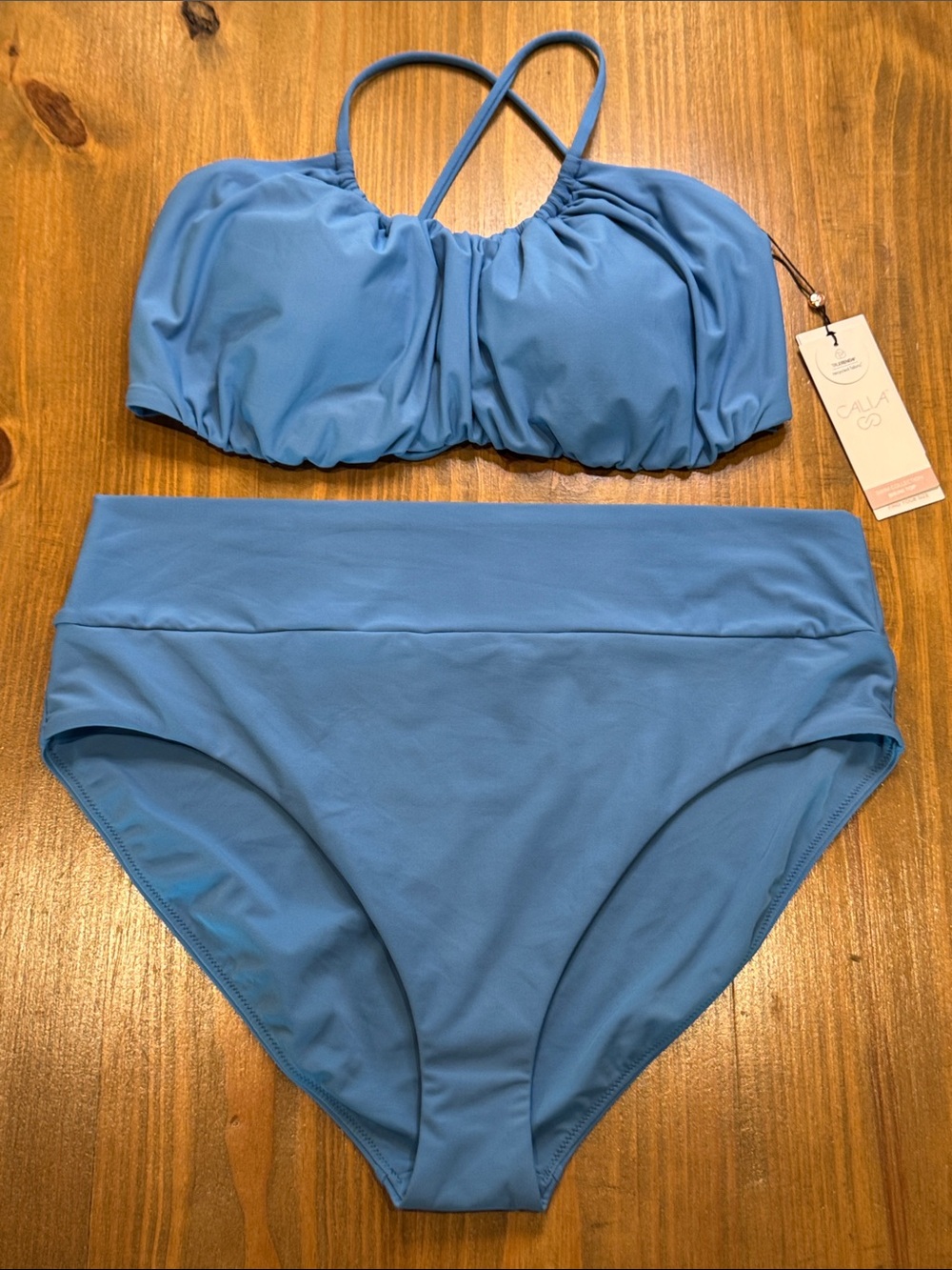 CALIA Tranquil Blue bikini set - Scrunched top & Banded High Rise swim bottom